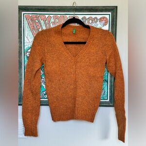 United Colors of Benetton Women's V-Neck Orange Sweater